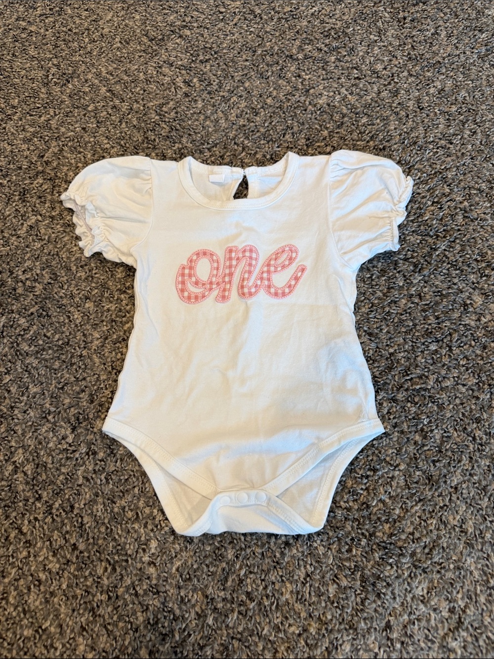Amazon White Baby One-Piece Bodysuit with Pink Gingham "one" Applique